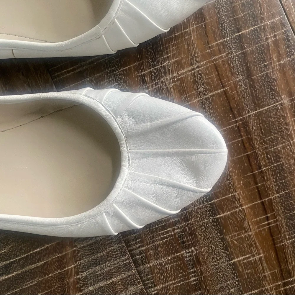 Nine West White Pleated Ballet Flats